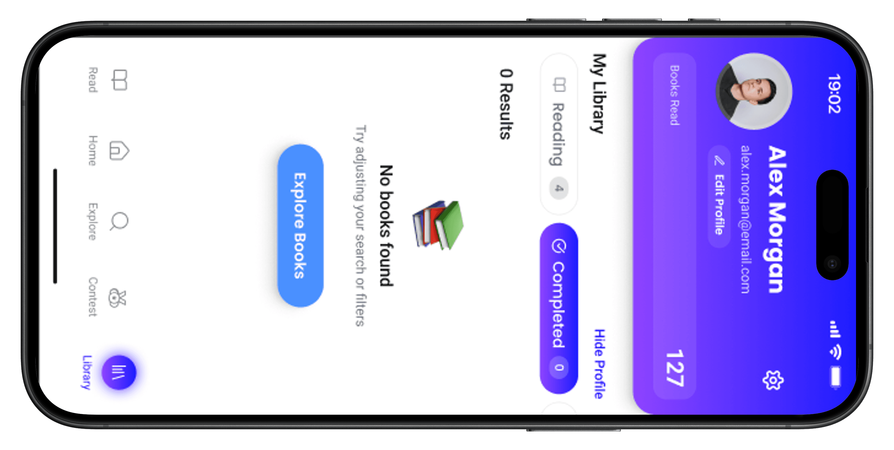 KPnovel app on phone in landscape
